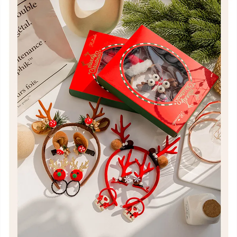 

Christmas Hair Accessories Gift Box Set Elk Horn Hair Hoop Cute Hairpin Snowman Head Rope Children Hairpin Headdress Female