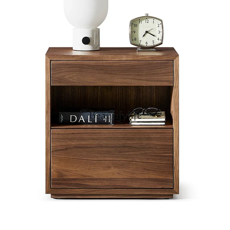 

ls 42Bedside table wabi sandy wind black walnut solid wood Italian bedside table
