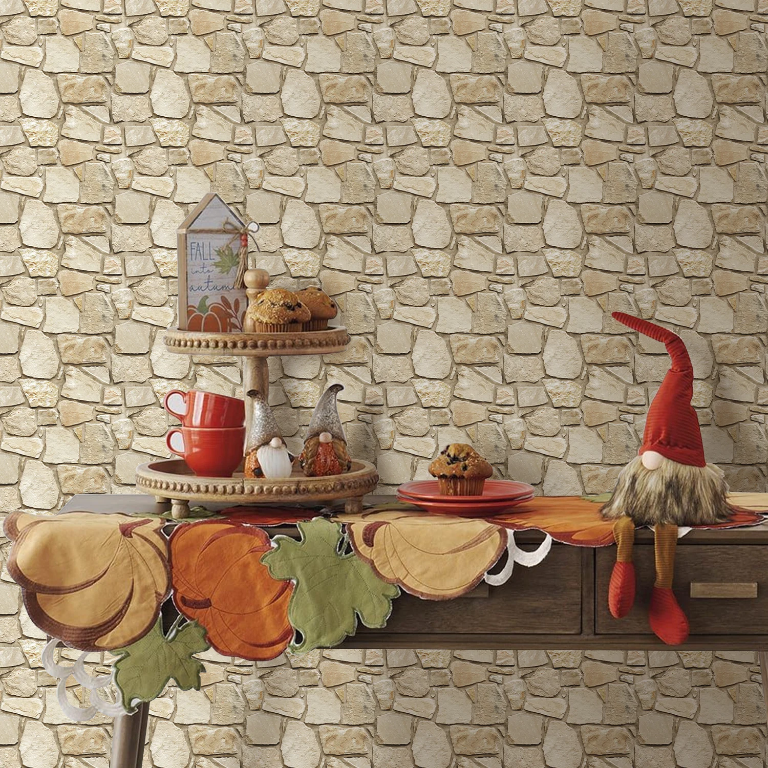 Commomy 10 Pcs 3D Peel and Stick Wall Panels, Faux Stone Kitchen Tiles Sticker, Wall Stickers for Living Room, Fireplace