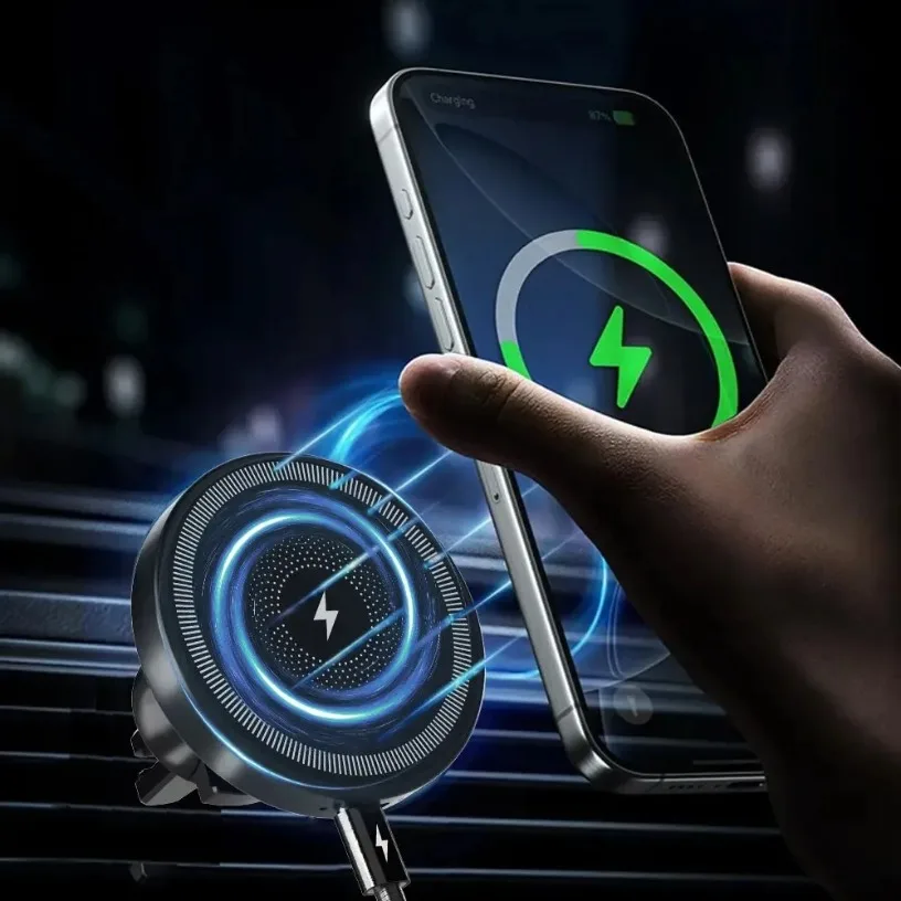 

Магнитный автомобильный держатель для телефона с беспроводной зарядкой и вентиляционным отверстием для iPhone Magsafe 16, 15, 14, 13, 12, автомобильный держатель для телефона Xiaomi Samsung