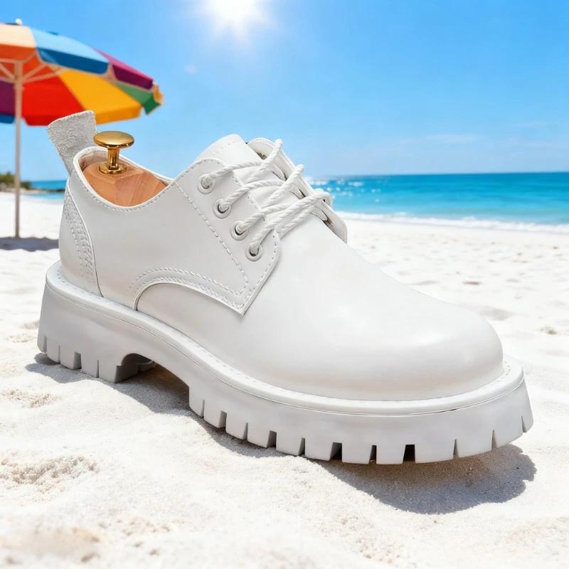 British Style Men Leather Oxford Shoes Thick Soles Increase Casual Shoes Men's Business Round Head Suit Small White Shoes