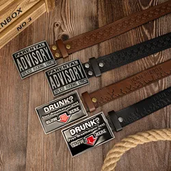Black square letter board buckle, fashionable versatile window flower coral PU embossed button belt