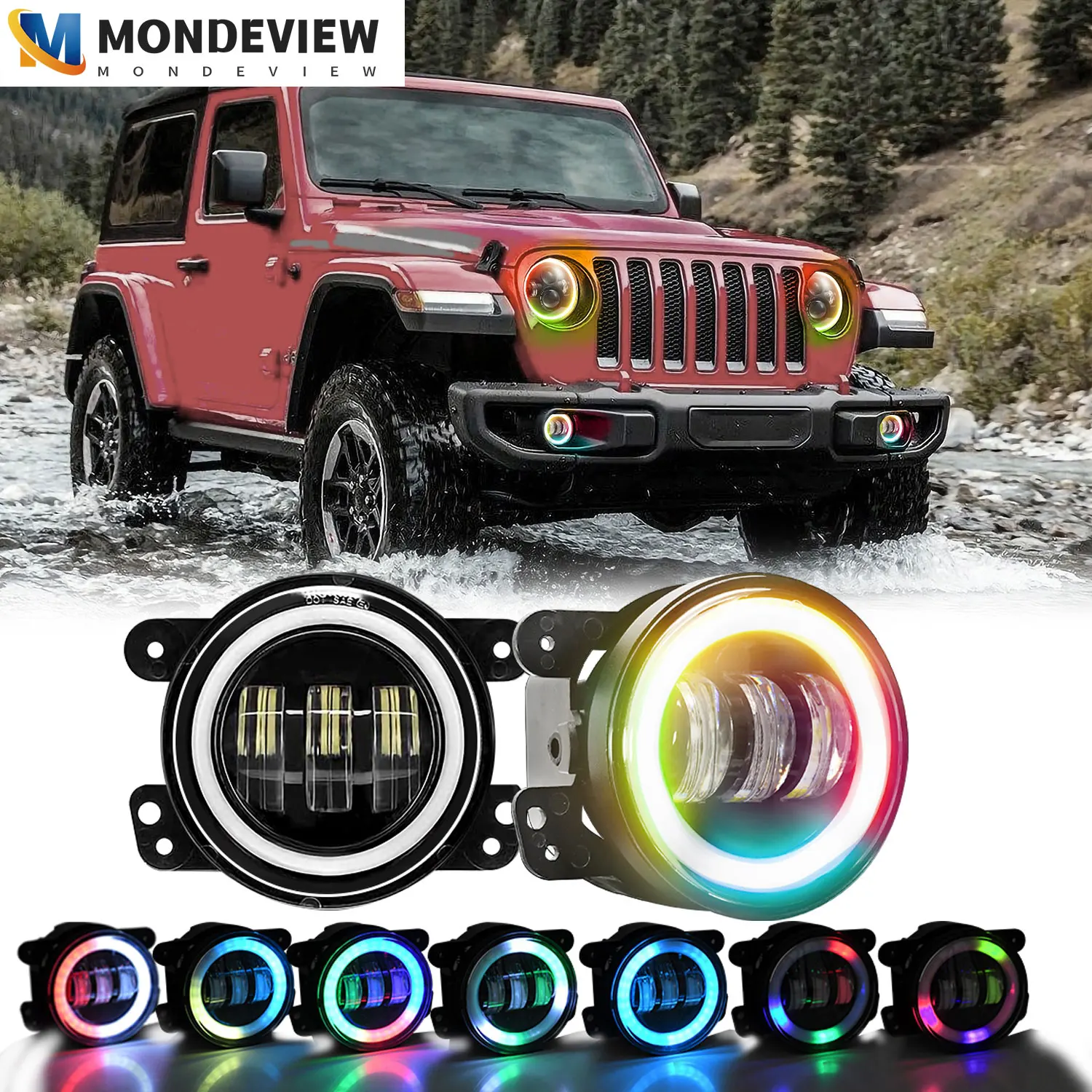 MONDEVIEW 2pcs 4-inch Wrangler fog light 2000W 6000K 200000LM car driving light Jeep anti fog auxiliary work light