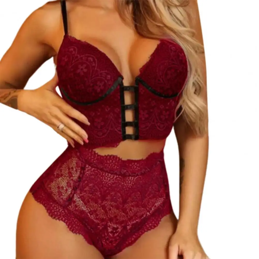 Set 2pcs Corset Crop Top Briefs Underwear 3/4 Cups Wireless Bra Briefs Set Two Pieces Female Lace Bra High Waist Panty