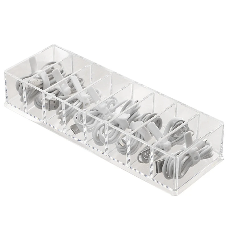 Electronic Storage Box 8 Parts Transparent Acrylic Cable With Lid Storage Box Includes 10 Pieces Of Silicone Cable Ties