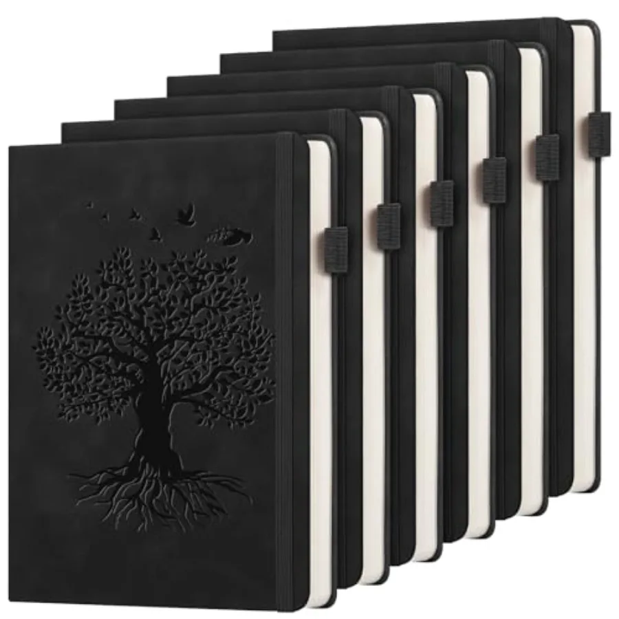 

6 Pack Lined Journal Notebook for Women Men, A5 Hardcover Leather Journals for Writing, 200 Pages Thick Paper, Daily Journal No
