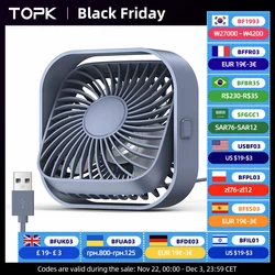 TOPK USB Desk Fan,Strong Airflow &Quiet Operation,Three-Speed Wind Small Fan,360° Rotatable Head for Home Office Table & Deskto