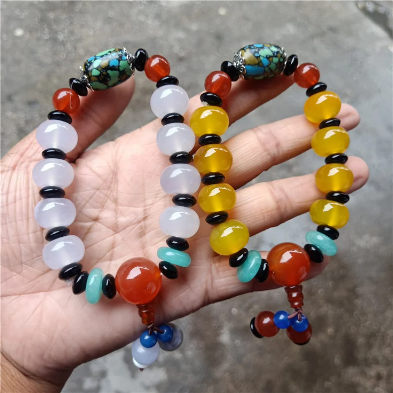 Supply White Agate Yellow Agate Abacus Beads Bracelet Vintage Ethnic Style Bracelet Wholesale