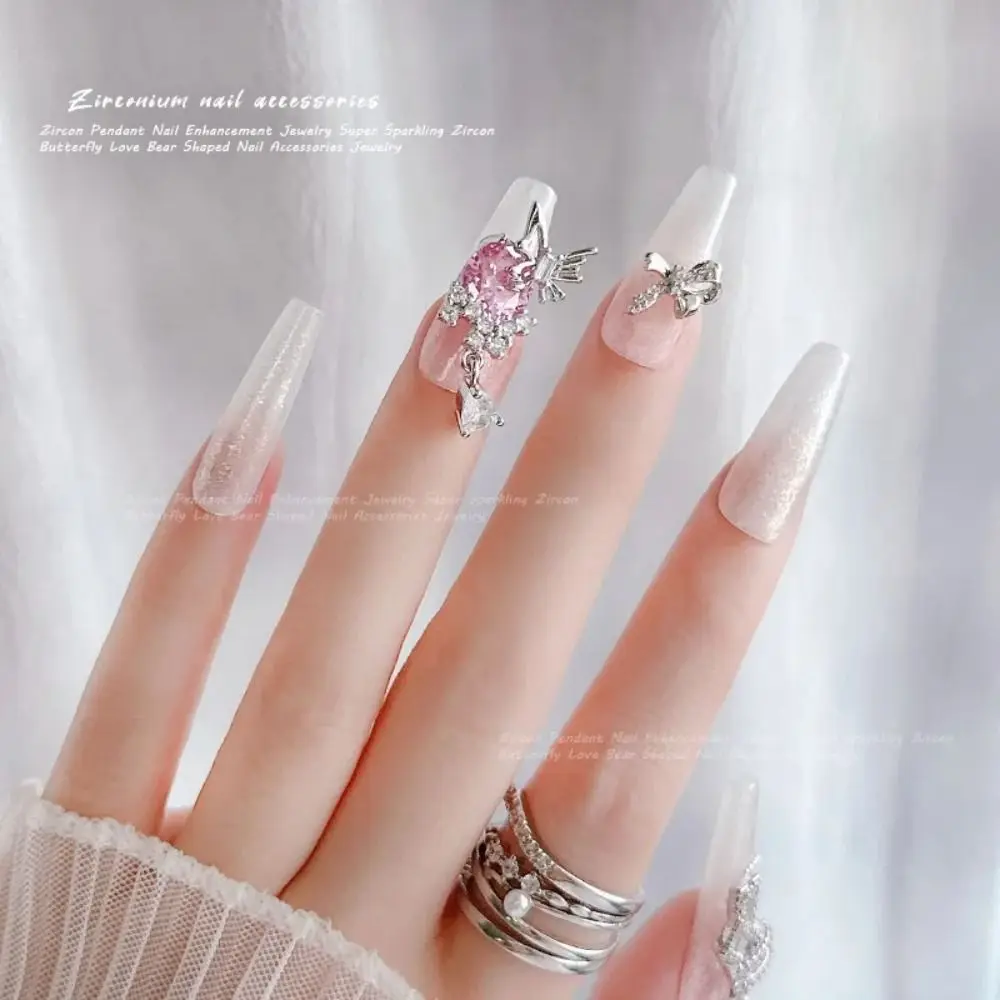 Luz de luxo encantos unhas de luxo estilo japonês diy encantos de unhas rosa jóia unhas decoração liga arte do prego suprimentos