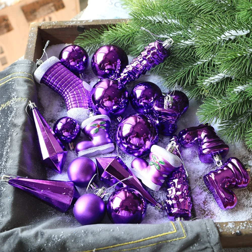 

21PCS Plastic Christmas Ball Set Multicolor Electroplating Xmas Ornament Ball Ball Boots Christmas Tree Pendant Scene Supplies