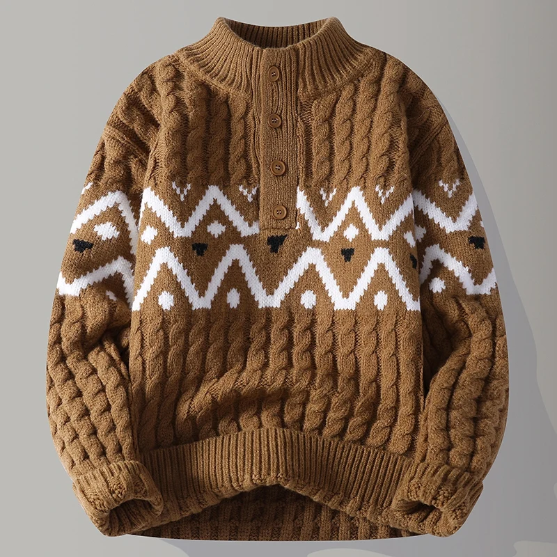

Утепленный вязаный свитер на молнии для мужчин, теплый базовый свитер с вышивкой, осенне-зимний, из пряжи, с узором «косы»