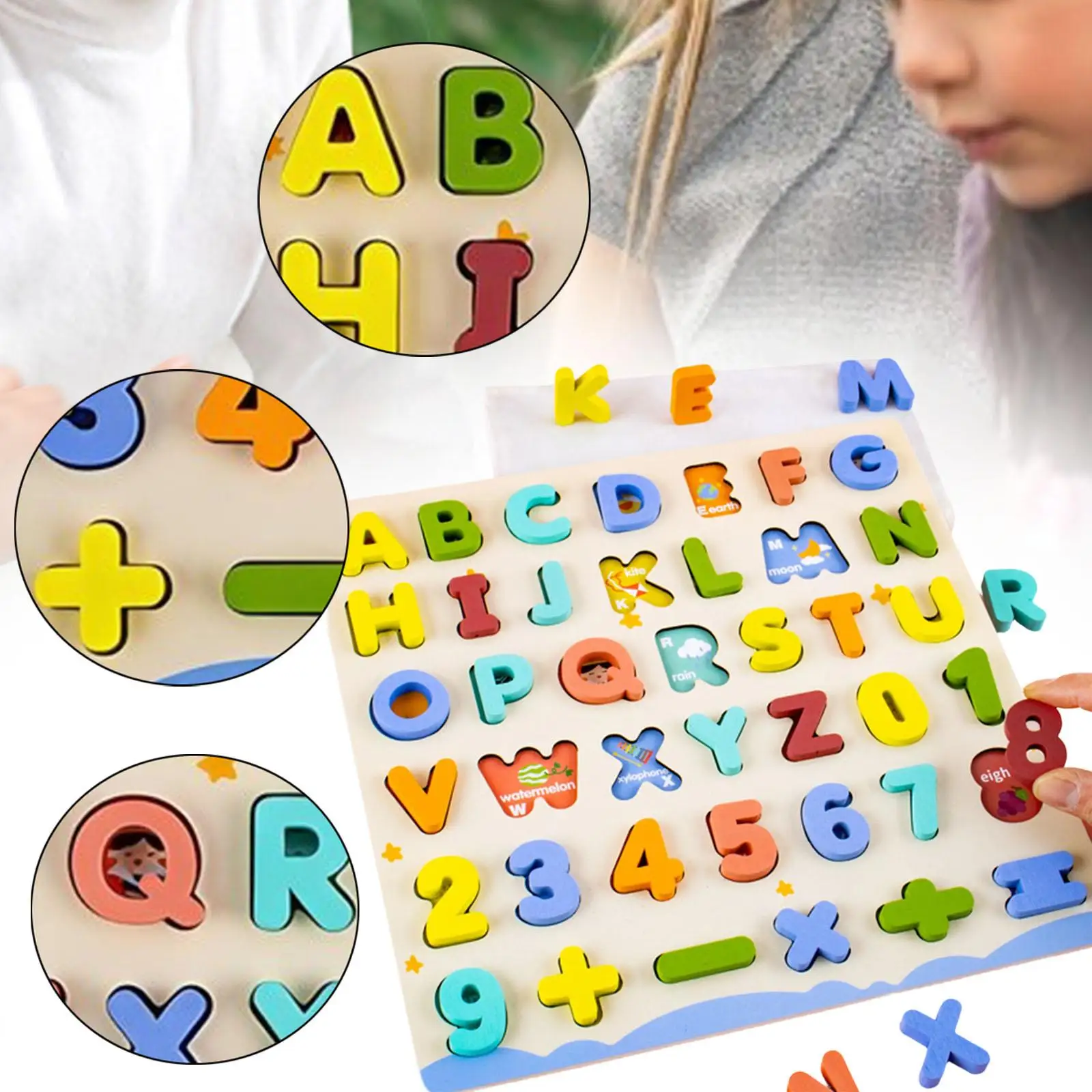 Wood Alphabet Number Puzzle Matching Game,Kids Learning Board,Letter and Number Puzzle Teaching Aids for Children Birthday Gifts