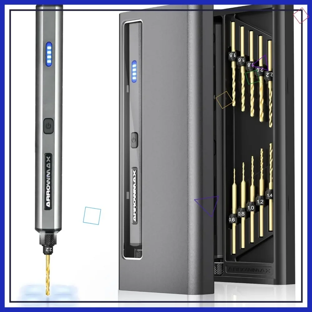 

Mini Electric Drill Pen, 13-in-1 Rechargeable Kit with Aluminum Case, 800 RPM, 10 HSS Bits for DIY Wood Jewelry Making