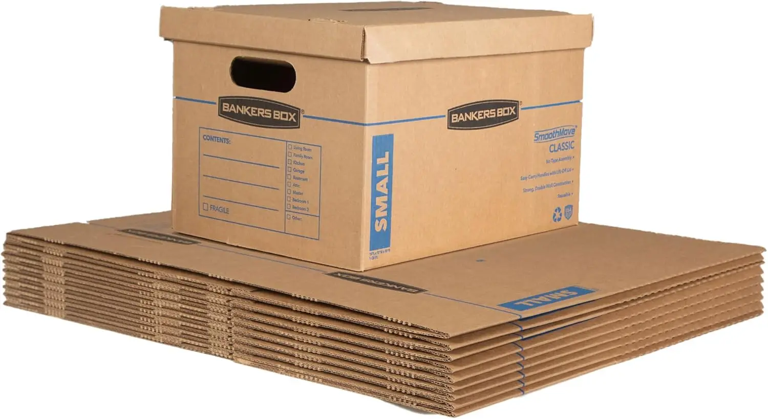 

Small Moving Boxes 10 Pack, Reinforced Handles, Tape-Free Assembly with Lid, 15x12x10 Inches