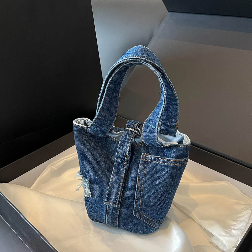 Women Street Handbag Fashion Denim Tote Bag Solid Color Handle Handbag Casual Shoulder Bag for Date Party Shopping for Women