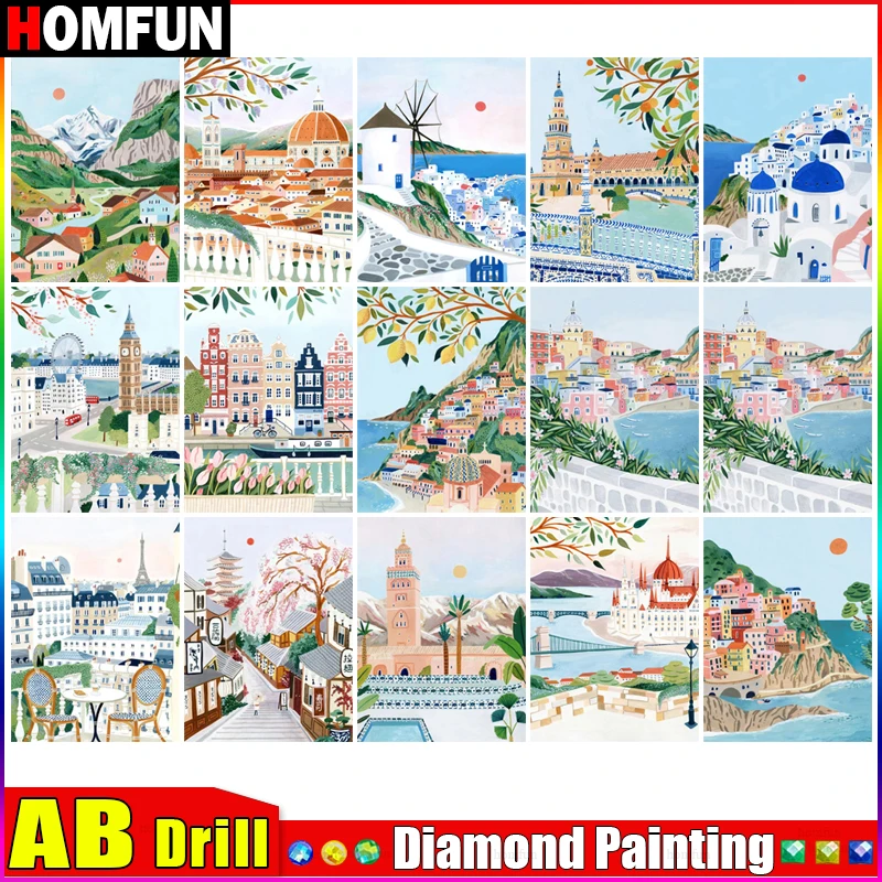 Квадратная/круглая алмазная живопись HOMFUN AB 5D «сделай сам», вышивка крестиком «пейзажи, замки, острова», искусственный Декор