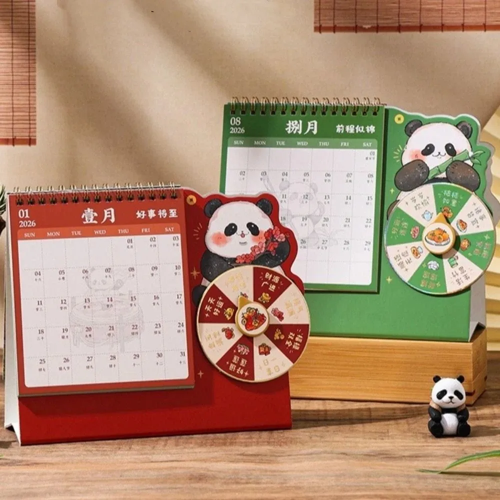 

Настольный календарь в китайском стиле с рисунком панды, новогодний настольный календарь, толстый поворотный настольный календарь с двойной катушкой, 3D флип-календарь для дома