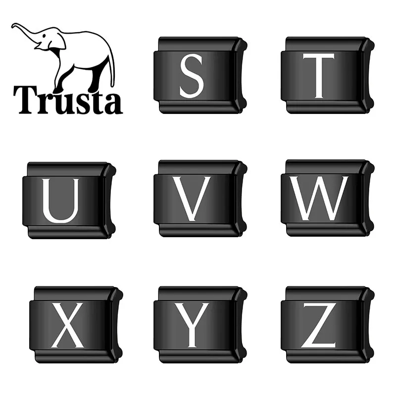 Trusta  Women New Black 26 Letters A-Z Italian Charms Stainless Steel Bracelet DIY Making Jewelry Gift N584