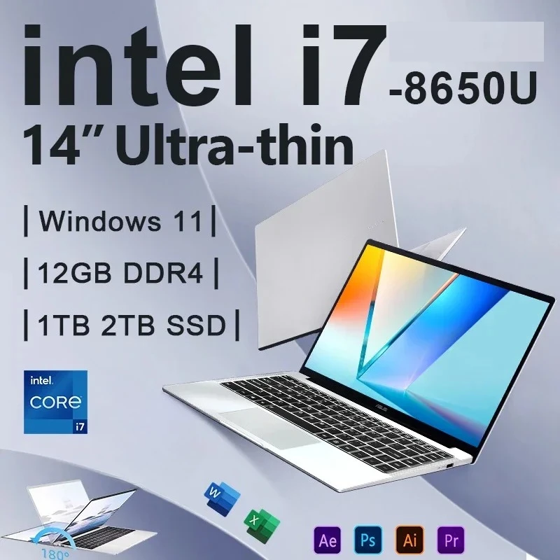 

LENO 14.1" Ultra Slim Laptop 32GB 2TB Windows 11 Intel Core i7 8650U Gaming Computer PC Gamer office Notebook 1920*1080 HD