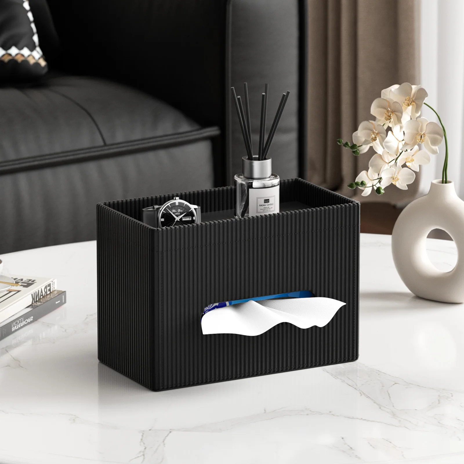 

Large Luxury Double-Layer Leather Tissue Box - Moisture-Proof Organizer for Bathroom Vanity, High-End & Stylish Design