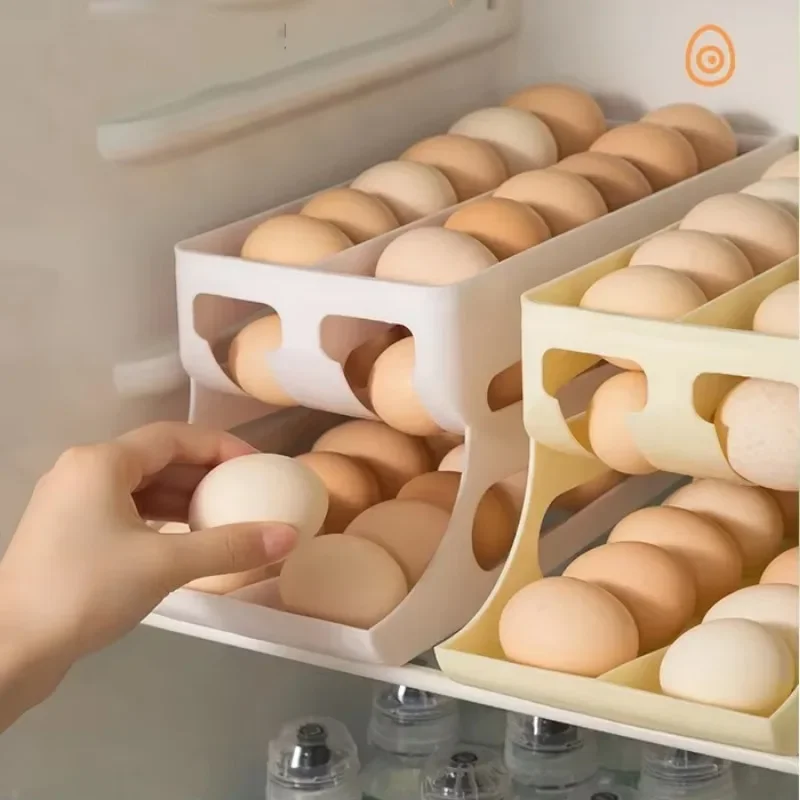 Space Saving Kitchen Dedicated Large Capacity Automatic Egg Roller Household Three Tier double row Refrigerator Egg Storage Box