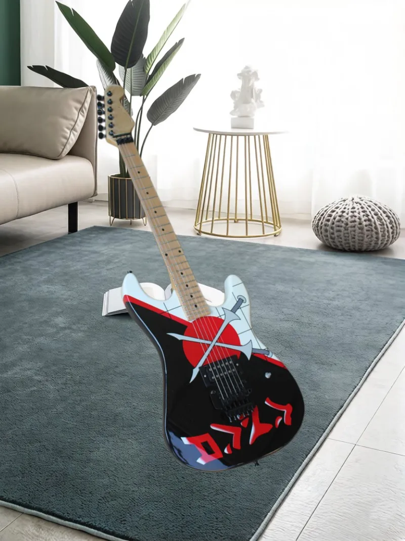 Black guitar, white guitar, tremolo bridge, H pickup, solid wood body with patterns, maple neck, black tuner