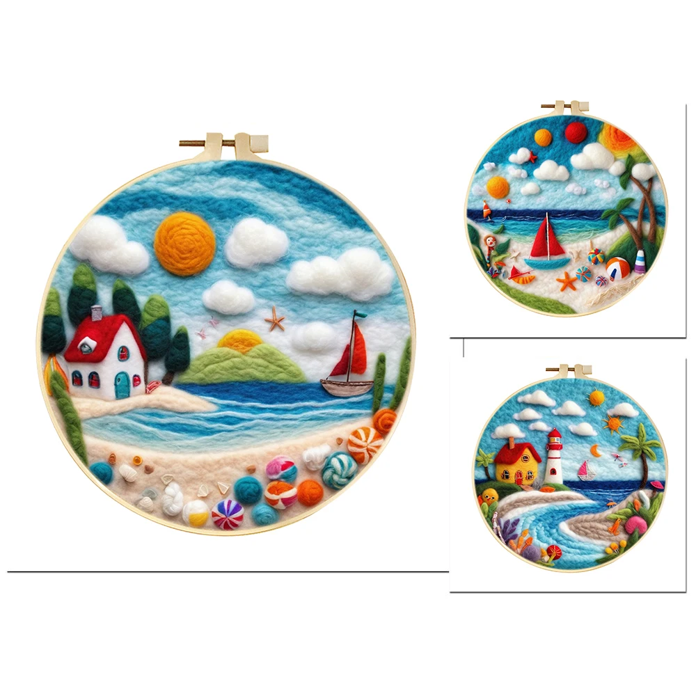 

GATYZTORY Sea Pattern Needles Felting Kit Landscape Felting Kits For Beginners Wool Painting Diy Crafts Felt Tool Instruction