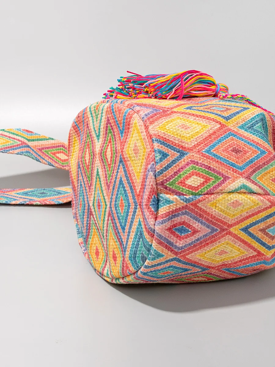 Bolso tipo cubo cruzado, bolso de lona de estilo étnico bohemio, lienzo estampado para mujer, bolsos diarios para ir al trabajo, bolsos de playa para verano