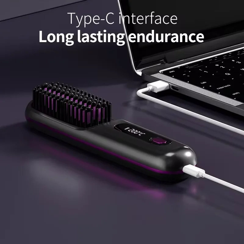 Cordless Hair Straightener Brush, Portable Straightening Brush for Women, Touch ups on-The-go Styling Hot Comb with Negative Ion