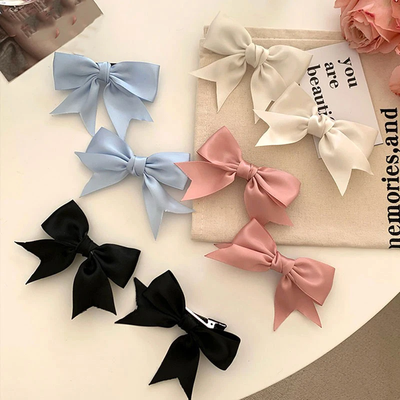 2Pcs Elegant Satin Bow Hair Clips For JK Girls Kawii Barrettes Cute Ribbon Bowknot Woman Hairpins Hairgrip Hair Accessoires