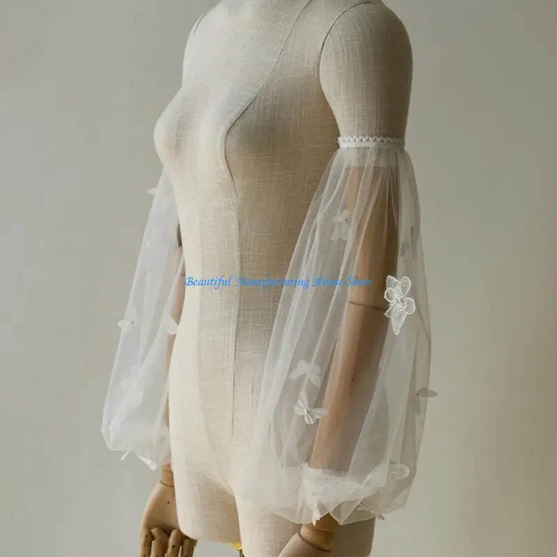 E56a النساء قابلة للفصل غطاء الذراع الأكمام الزائفة tulle كبيرة الحجم زخرفية