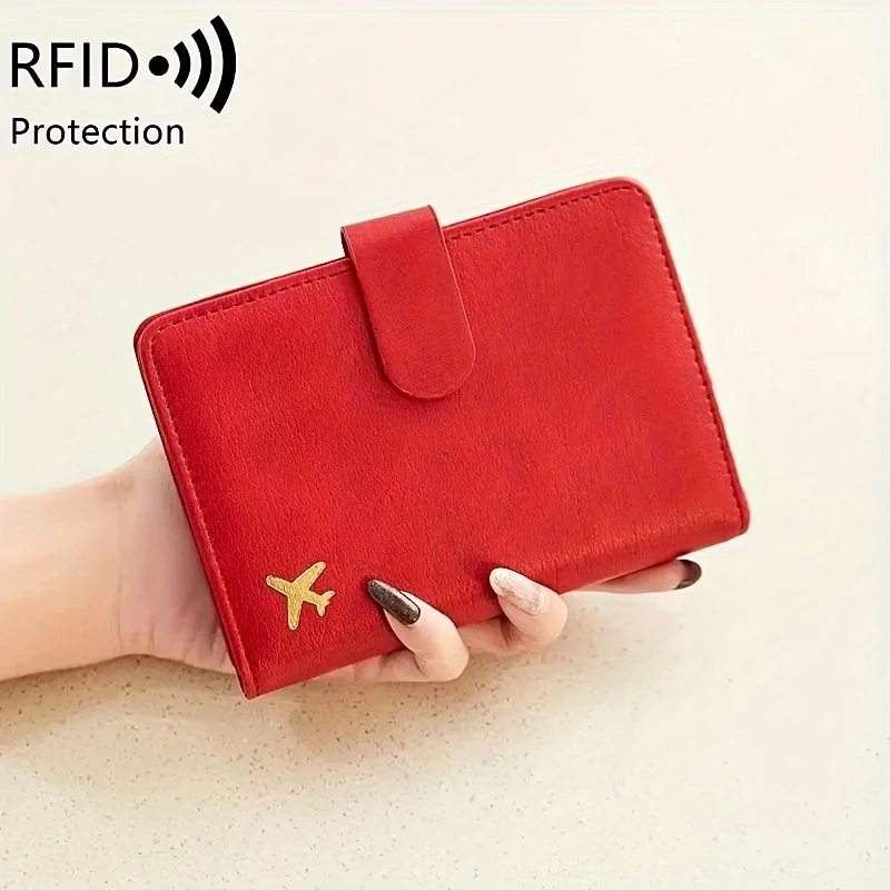 

1pc Men's RFID Anti-theft Swipe Passport Bag, Fashion All-match Top Layer Cowhide Short Wallet, Multi-functional Travel Passport