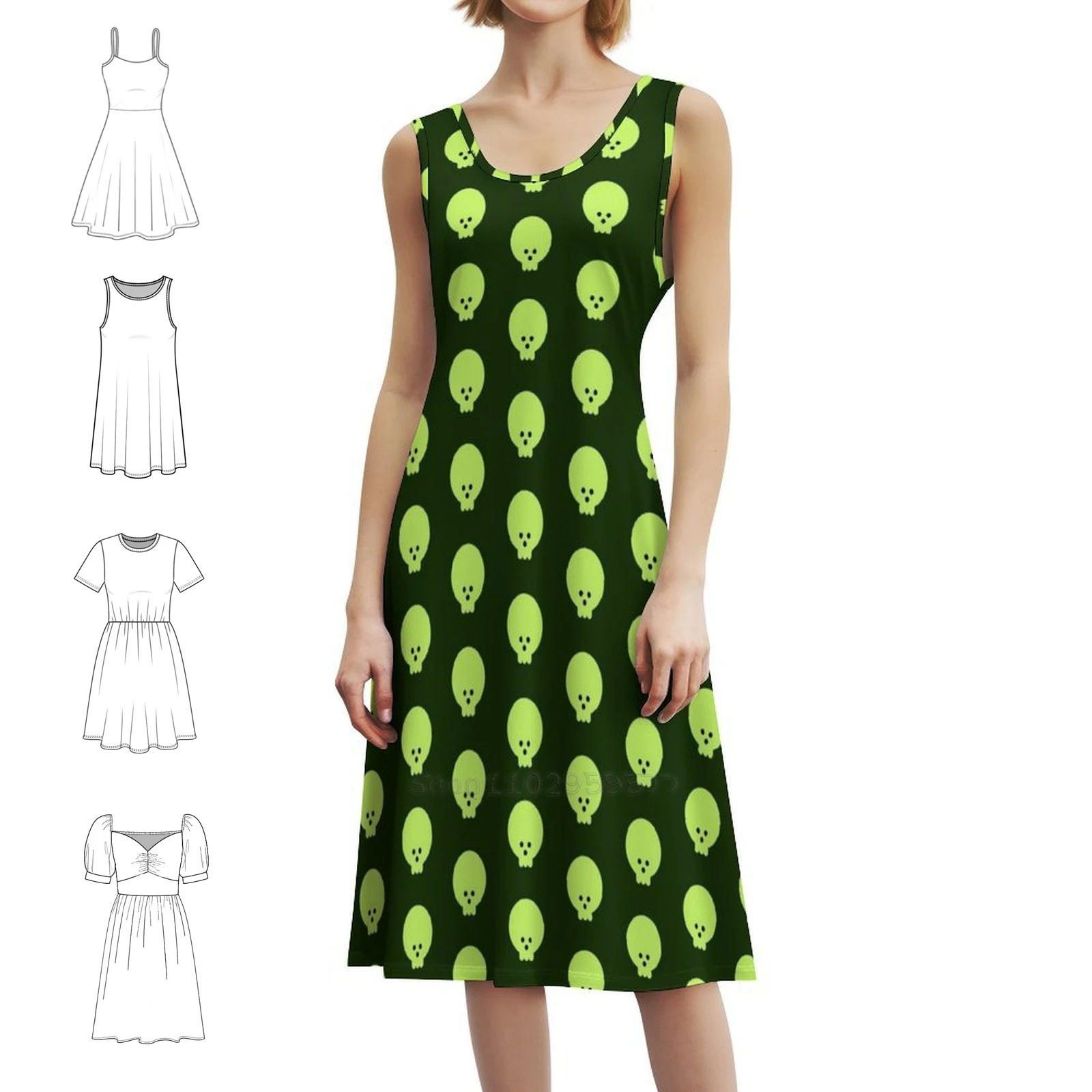 

Зеленое платье в стиле бохо с черепом на Хэллоуин, элегантное модное пляжное платье для свадебной вечеринки, зеленое вечернее платье вурдалак с черепом на Хэллоуин