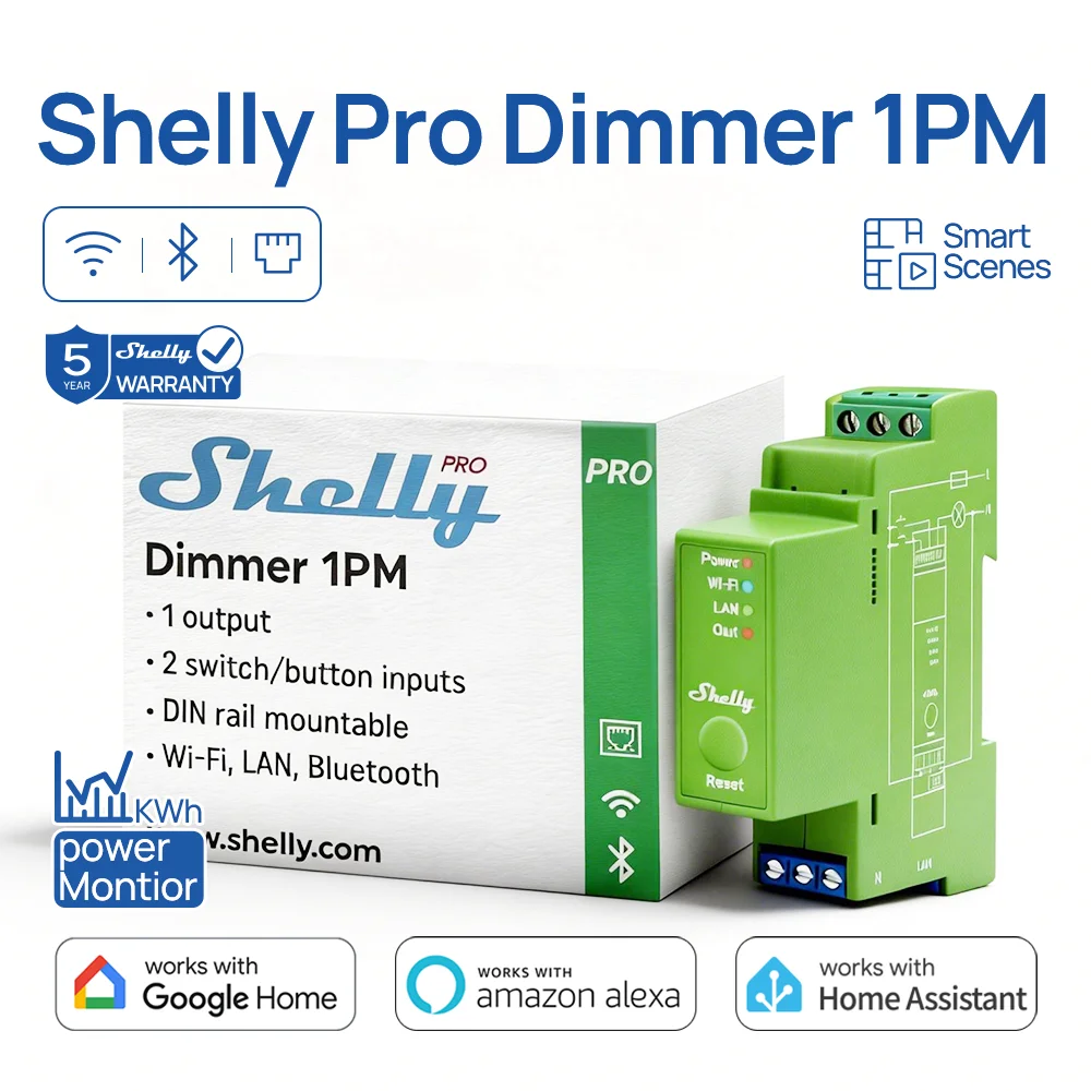 Shelly Pro Dimmer 1PM WiFi Smart Dimmer Switch Lan Professional DIN Rail Wifi with Power Measurement Alexa Google Home