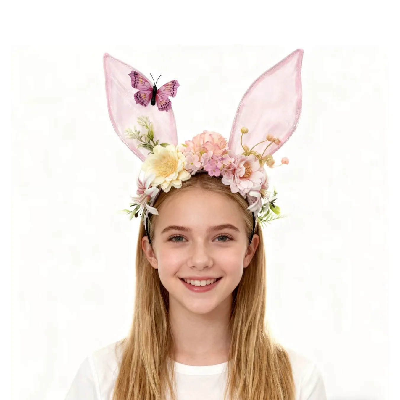 

Mesh Rabbit Ears Headband Simulation Fabric Flower Butterfly Rabbit Ears Headband Easter Hair Accessories