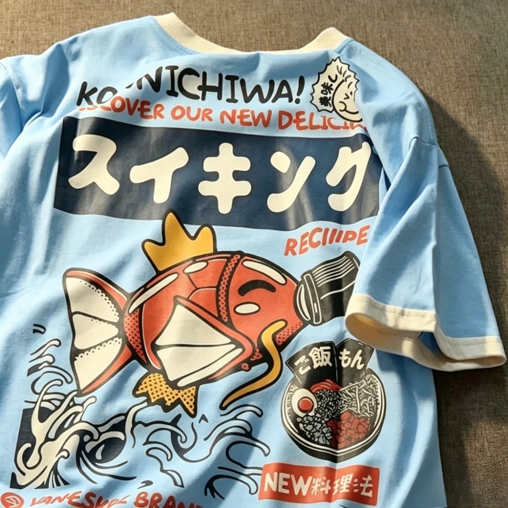 Japanisches Cartoon-Karpfenmuster 3D-Druck Atmungsaktives Schnelltrocknendes Herren-T-Shirt in Übergröße Outdoor Street Casual Y2k Eltern-Kind-Kleidung – Detail 5