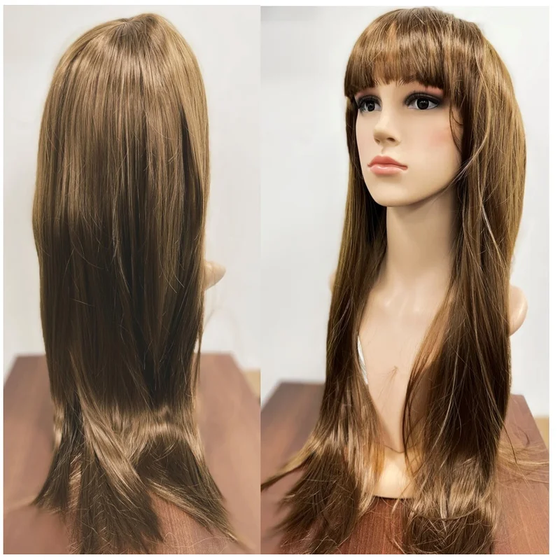 Brown Long Wig with Fringe Cosplay Long Wig Fancy Dress Costume Party