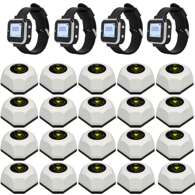Waterproof Wireless Waiter Call System Wrist Watch Pager Receiver With Hamburger Shape Call Buttons