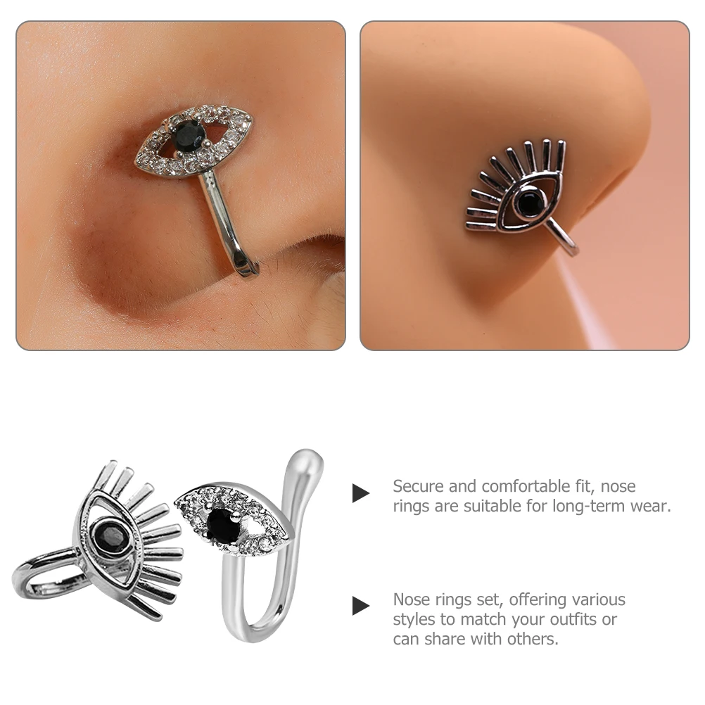 

2 Pcs 's Eyes and Nose Clip Faux Septum Rings Fake Piercing Piercings Copper for Women Hoops Man