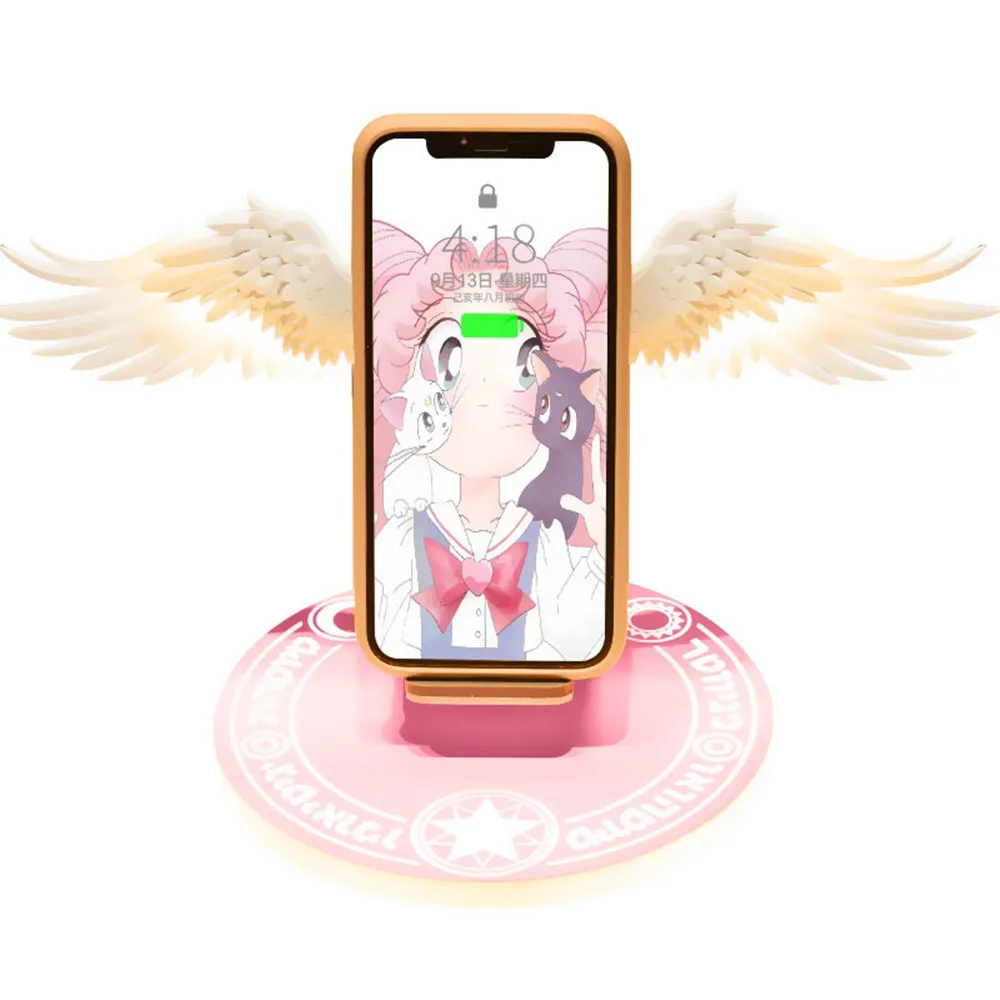 10W Wireless Charger Creative Angel Wings QI Phone Fast Charge Movable Wing Shape with Breathing Light and Music Function Gift