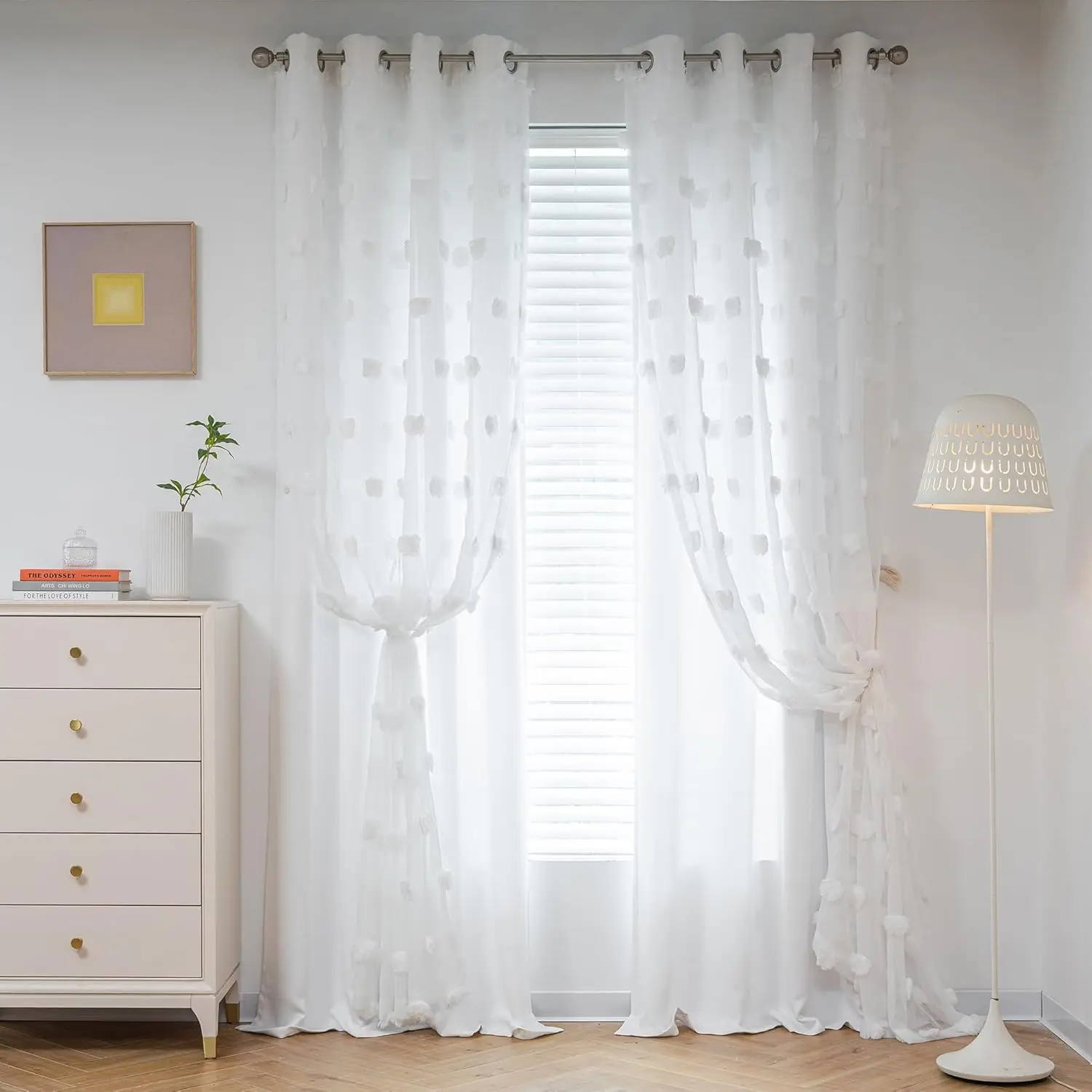 Bedroom Curtain, Dual Layer Velvet Transparent Window Covering, Ideal for Kids Room & Living Room Privacy Panel