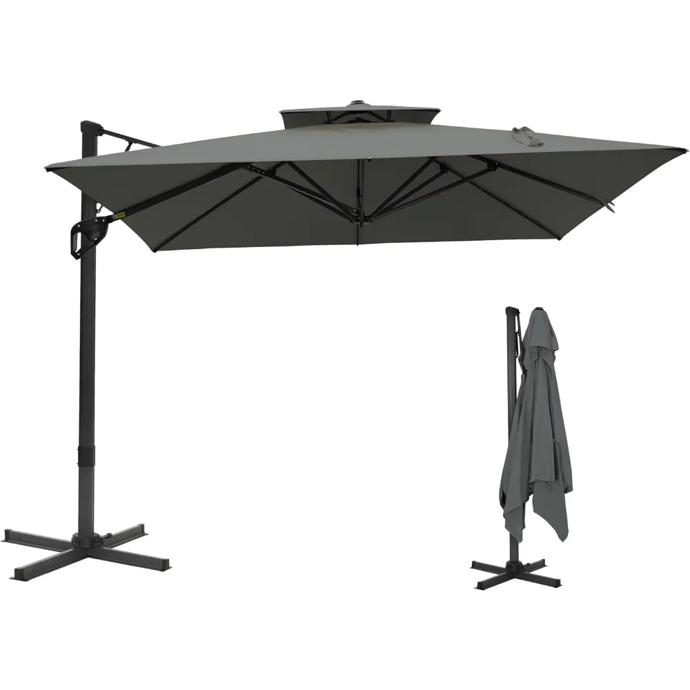 

12 ft Patio Umbrella, with Base, Large Rectangular Umbrellas with 360-degree Rotation, Aluminum Pole for Garden Pool Backyard