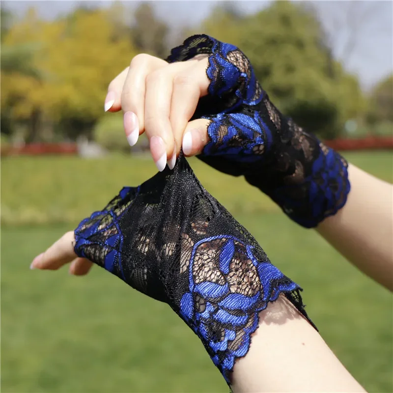 Fashionable Sunscreen Half-finger Lace Gloves for Women Thin Elegant Sailor Dance Square Performance Half Exposed