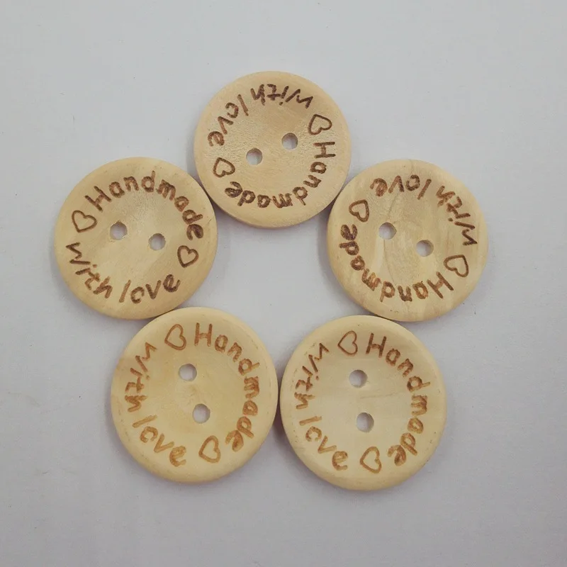 15Mm /20mm /25mm handmade with love withlove wooden buttons