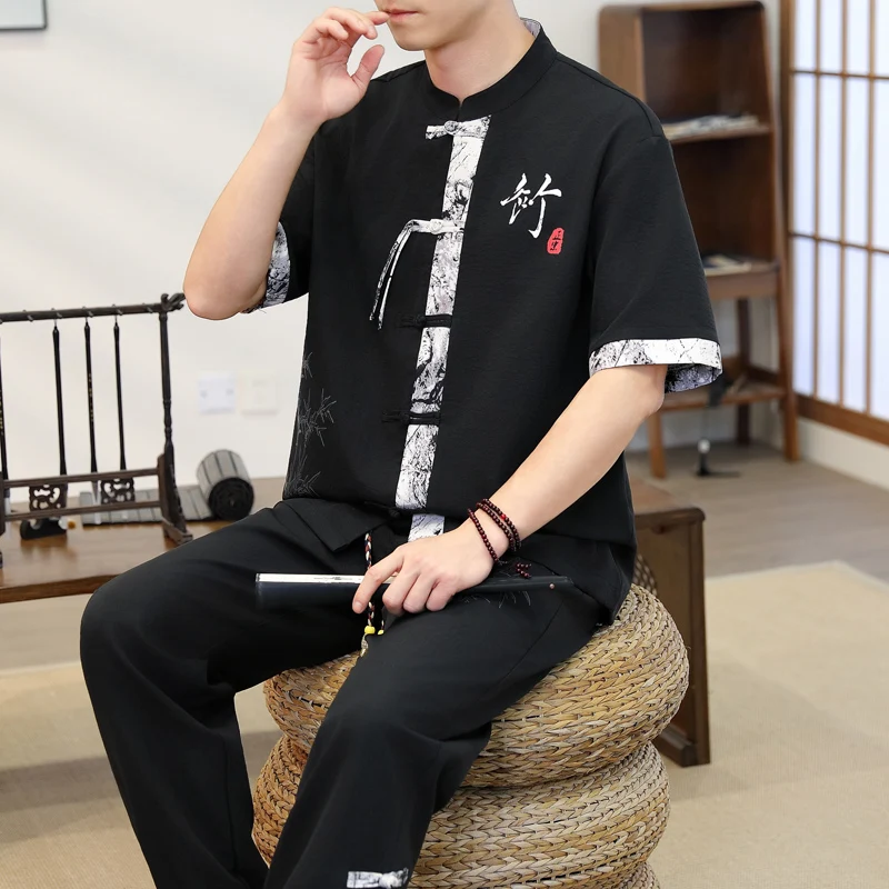2026 spring Men's Casual Sets Chinese style Shirts + Pants summer 100% Cotton Sportswear Male Fashion Chinesestyle trouser view 4