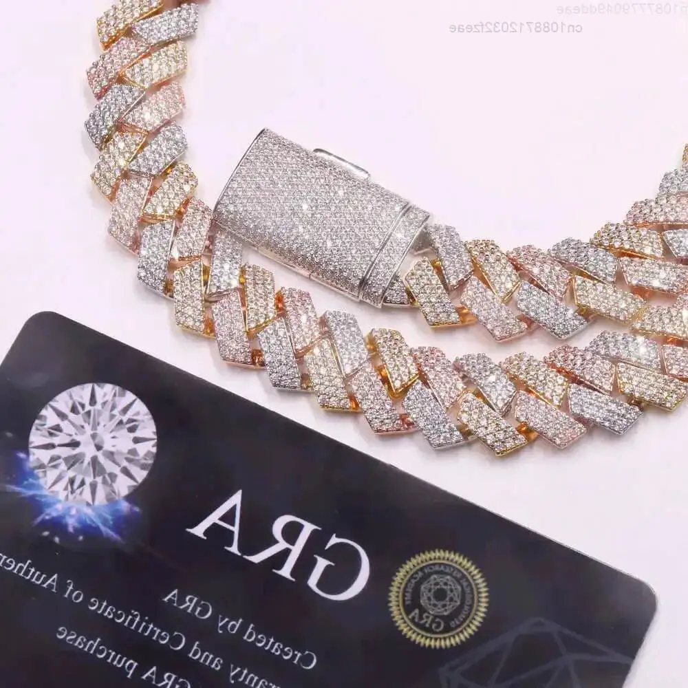 

Сертификат тонкого качества, блестящая цепочка, настраиваемые ожерелья в стиле хип-хоп, 13 мм, серебро 925 пробы, кубинские звенья