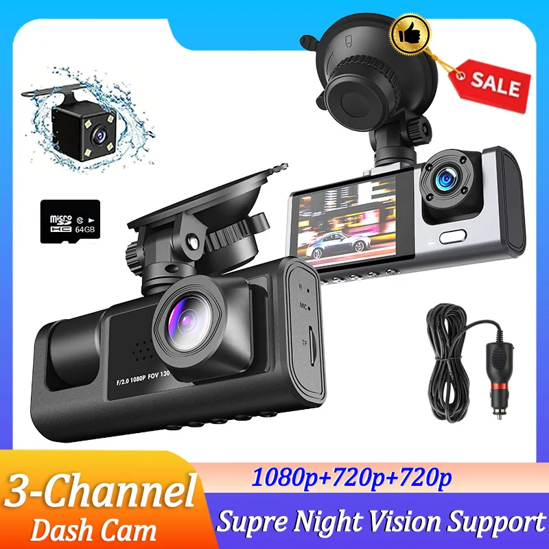 

3 Channel Car DVR 1080P Video Recorder Dual-Len Front and Rear View Camera for Vehicle Dash Cam for Cars Dashcam Car Assecories