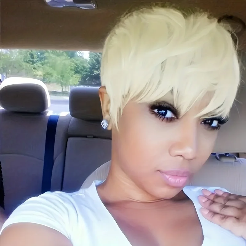 Short Blond Wig Synthetic Wigs with Bangs Heat Resistant Synthetic Wigs for Black Women Short Pixie Cut Wig