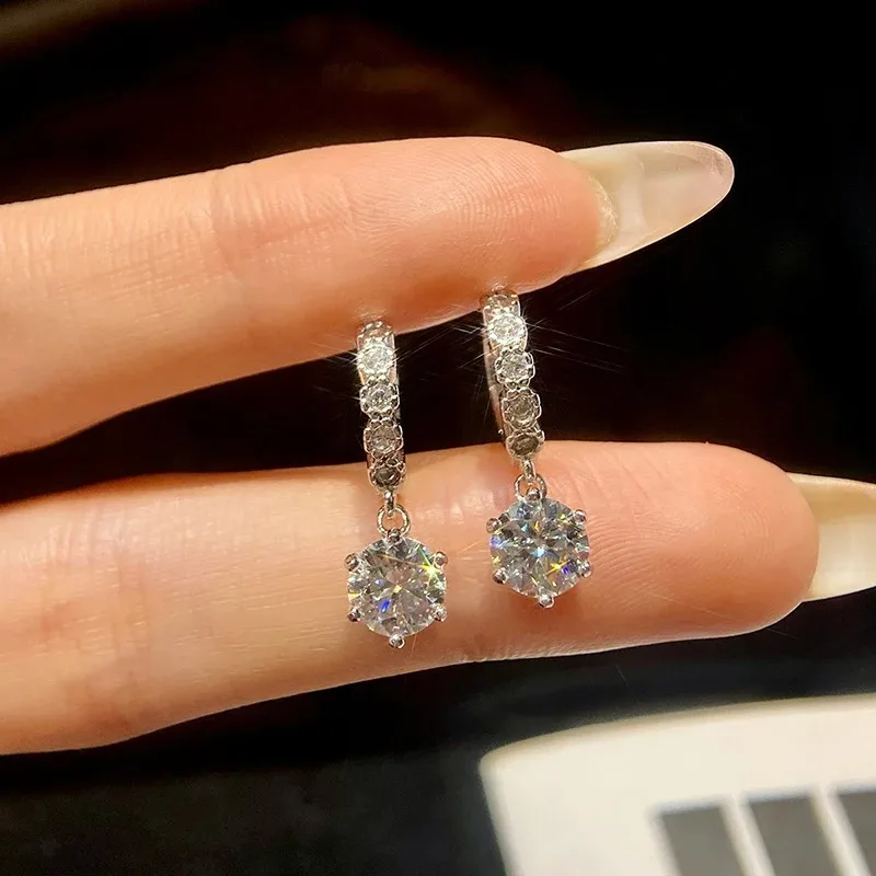 

GRA гламурные 2 карата настоящие муассанитовые серьги-капли с бриллиантами и цветком для женщин, стерлинговое серебро 925 пробы, свадебные ювелирные украшения