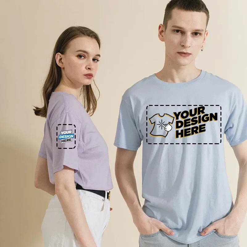 شحن Custon شعار القطن قصير الأكمام بلون س الرقبة قمم تي شيرت المحملة تخصيص طباعة التصميم الخاص بك المطبوعة للجنسين التي شيرت